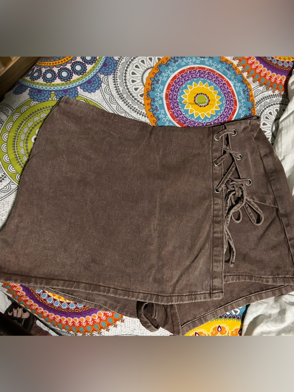 SHEIN Brown High-Waist Skort with Side Lace-Up